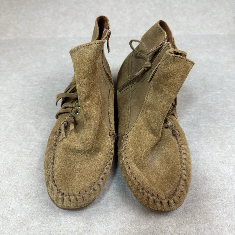 Vintage Minnetonka Boots Women's 6 Brown Suede Moccasin Fringe Zip Soft Sole 663